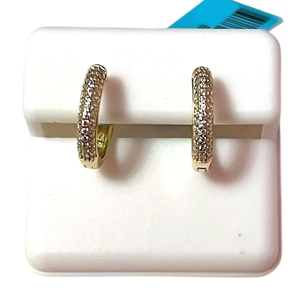 Gold Over Sterling Silver Moissanite Pave Huggie Earrings